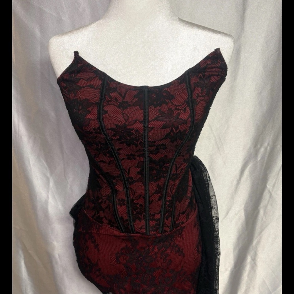 SHEIN Red and Black Lace Detail Dress